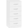Hvid kommode med 5 skuffer, spånplade, pladsbesparende design
