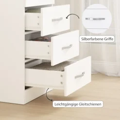 Hvid kommode med 5 skuffer, spånplade, pladsbesparende design