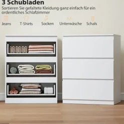 Hvid kommode med 3 skuffer til soveværelse, entré, stue