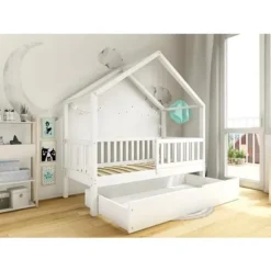 Hvid Montessori House seng med skuffe, 120×200 cm Vit