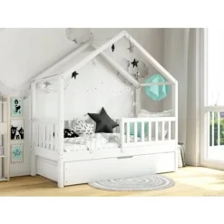 Hvid Montessori House seng med skuffe, 120×200 cm Vit