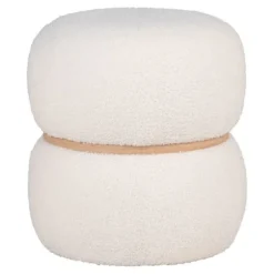 Hvid og rund pouf i boucle polyester Ø 38 x 41 cm Vit