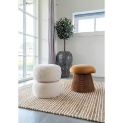 Hvid og rund pouf i boucle polyester Ø 38 x 41 cm Vit