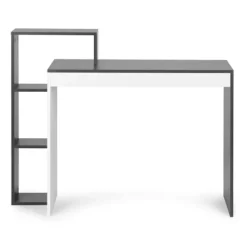 Hvidt og gråt kontor computerbord, bord + reol med 4 hylder