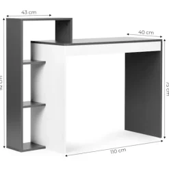 Hvidt og gråt kontor computerbord, bord + reol med 4 hylder