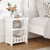 Hvidt sengebord, lille sidebord med opbevaringskurv, sidebord til små rum, slanke sofaborde, natbord, sofabord til stue