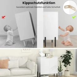 Hvidt skænkskab med 2 døre og metalben