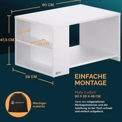 Hvidt sofabord, 90x60x50cm, ridsefast
