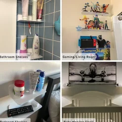 Hvidt sæt med 2 flydende væghylder - Udvid nemt vægpladsen - Lille akrylhylde til soveværelse, badeværelse