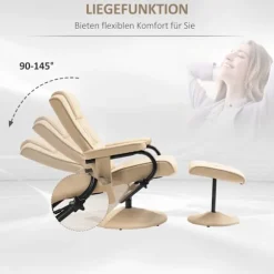 Hvilestol Med Liggefunktion, Massagestol, Tv-Stol, Tv-Lænestol Med Massagefunktion Inkl. Skammel, Imiteret Læder, Cremehvid, 77 X 84 X 95 Cm