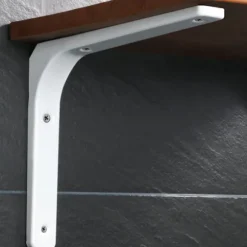 Hyldeknægt Hjørnebøjle Hyldeknægt Væghængt 200mm 150mm, Blank Hvid Metalfinish, 2 stk.