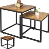 2-i-1 sofabordsæt 2-pak vintage eg MDF, sort stål 45/40 cm