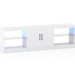 3-i-1 TV-bord med LED, justerbare hylder, 85" maks.