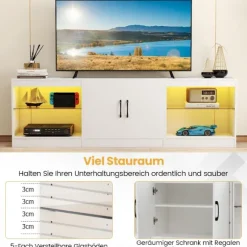 3-i-1 TV-bord med LED, justerbare hylder, 85