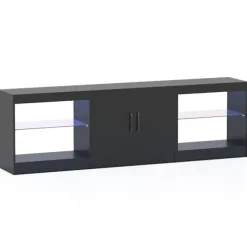 3-i-1 TV-bord med LED-lys til 85" TV, sort
