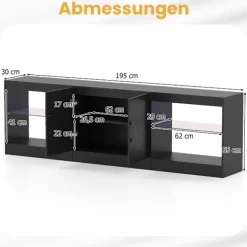 3-i-1 TV-bord med LED-lys til 85" TV, sort