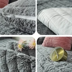 IC Moderne enkel plysch sofakudde, universal all-inclusive varm og tyk betræk, tatami vindueskarmkudde (Grå, pude 30*50 (inkl. kerne))