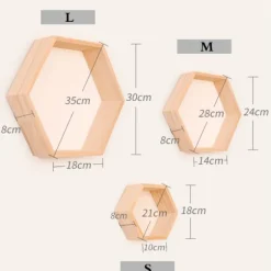 IC Væghylde i Massivt Træ Displayhylde Sekskantet Honningkagehylde (Medium, Grøn)