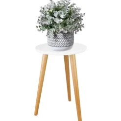 Indendørs Plantestativ - Træbord til Blomsterpotter, Moderne Boligindretning, 42 x 28cm (Hvid) White