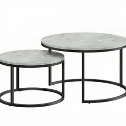Indskudsbordssæt, marmorlook, metalstel, 2-delt
