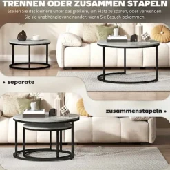 Indskudsbordssæt, marmorlook, metalstel, 2-delt