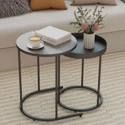 Indskudsbordssæt, metalbakkedesign, grå