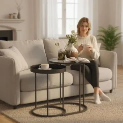 Indskudsbordssæt, metalbakkedesign, grå