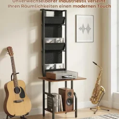 Industriel CD-hylde med 3 stoflommer, rustik brun
