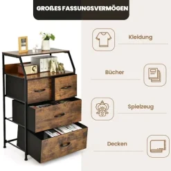 Industriel kommode med 4 stofskuffer og metalramme