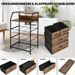 Industriel kommode med 4 stofskuffer og metalramme