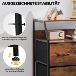 Industriel kommode med 4 stofskuffer og metalramme