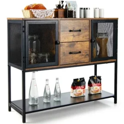 Industriel multifunktionel skænk med 2 mesh skabe og 2 skuffer 100 x 35 x 85 cm