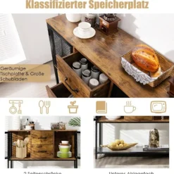 Industriel multifunktionel skænk med 2 mesh skabe og 2 skuffer 100 x 35 x 85 cm