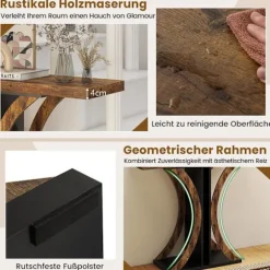Industrielt konsolbord med geometrisk metalramme, brun