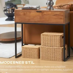 Industrielt konsolbord med skuffe i stål og træ