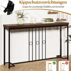 Industrielt konsolbord, 140x30 cm, metalstel, brun