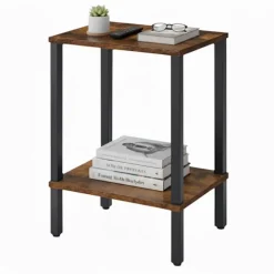 Industrielt sidebord med 2 hylder, trælook