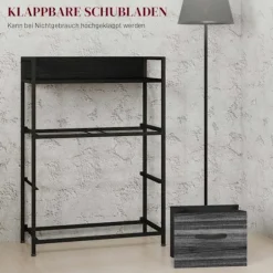 Industrielt skænk med 4 stofskuffer, sort, 60x29x85cm