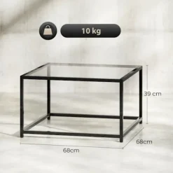Industrielt sofabord, hærdet glas & stål, 68x68 cm
