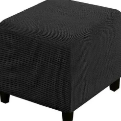 Jacquard Stretch Firkantet Skammelbetræk Sofaskammelbetræk Bløde Firkantede Fodskammelbetræk Vaskbart Aftageligt (Sort, 27-32 tommer/68-81 cm)