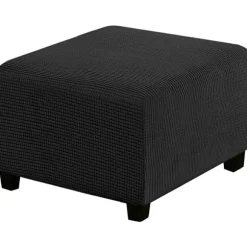 Jacquard Stretch Square Ottoman Cover Sofa Stool Cover Soft Square Footstool Covers Vaskbar Aftagelig (Sort, 27-32 tommer/68-81 cm)
