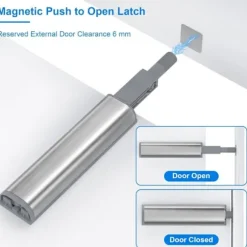 Jiayi 6-delt Push to Open Magnetisk Lås til Skab u0026 Skuffe - Metal Lukkesystem Kompatibelt med Skabe