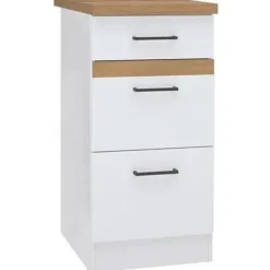 JUNONA 40 cm køkkenunderdel - 3 skuffer + bordplade - Blank hvid