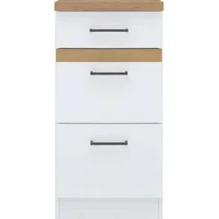 JUNONA 40 cm køkkenunderdel - 3 skuffer + bordplade - Blank hvid