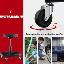 Justerbar mekanisk taburet med værktøjsbakke, 150 kg kapacitet