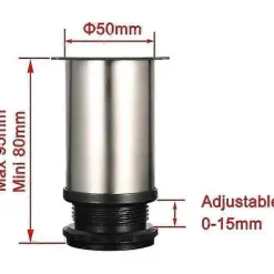 Justerbare møbelben 80-95mm, bordben til skabe i rustfrit stål med monteringsskruer (4 stk.)