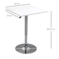 Justerbart Barbord – Firkantet, 69-91 cm, Hvid/Sølv