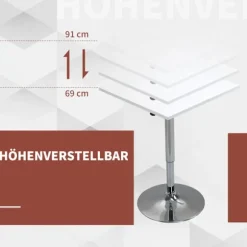 Justerbart Barbord – Firkantet, 69-91 cm, Hvid/Sølv