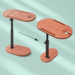 Justerbart C-formet sidebord i bambus og stål