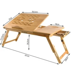 Justerbart laptopbord i bambus 17 tommer med ventilation og skuffe